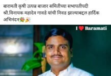 बारामती कृषि उत्पन्न बाजार समितीचे सभापतीपदी विनायक महादेव गावडे तर उपसभापतीपदी अरूण सकट